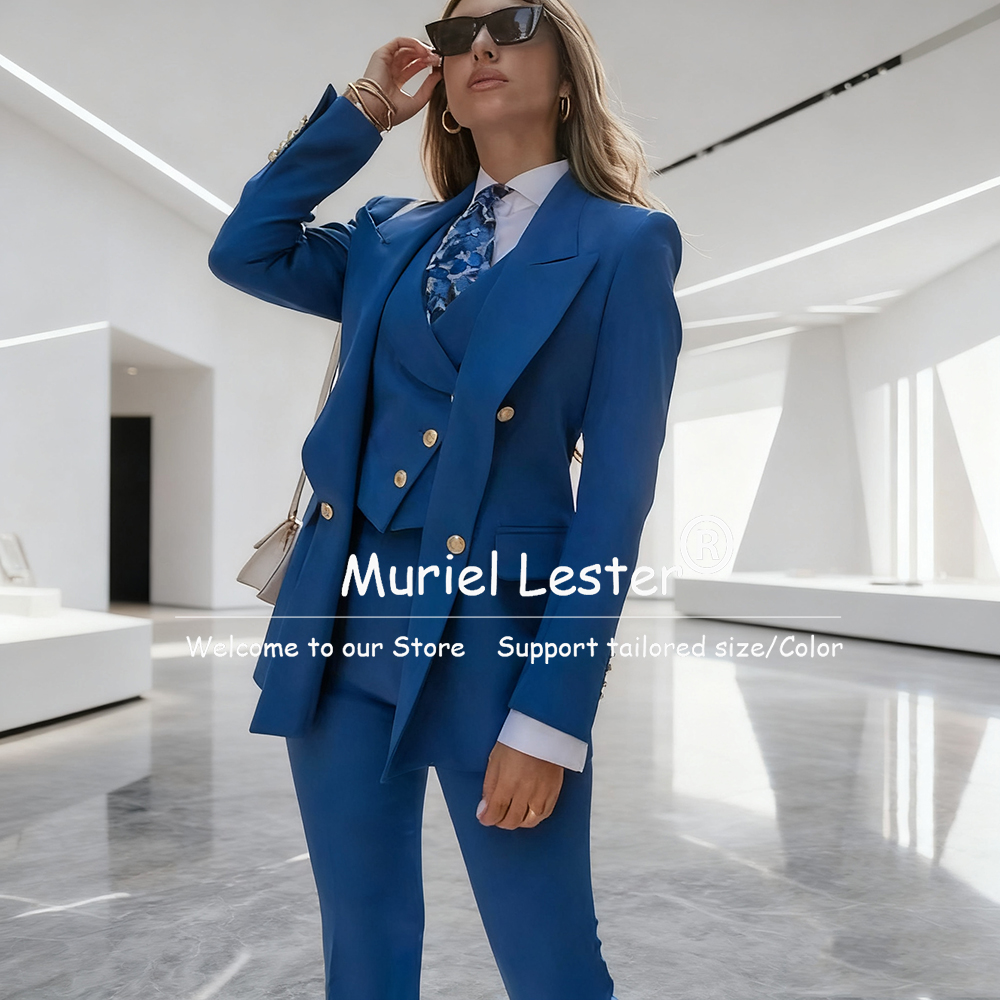 Double Breasted Blazer - Elegant Blue Women's Suits Double Breasted