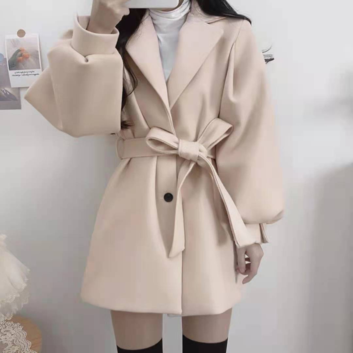 Double Breasted Blazer - Allingentle Ivory Women's Blazer Woolen Fashion