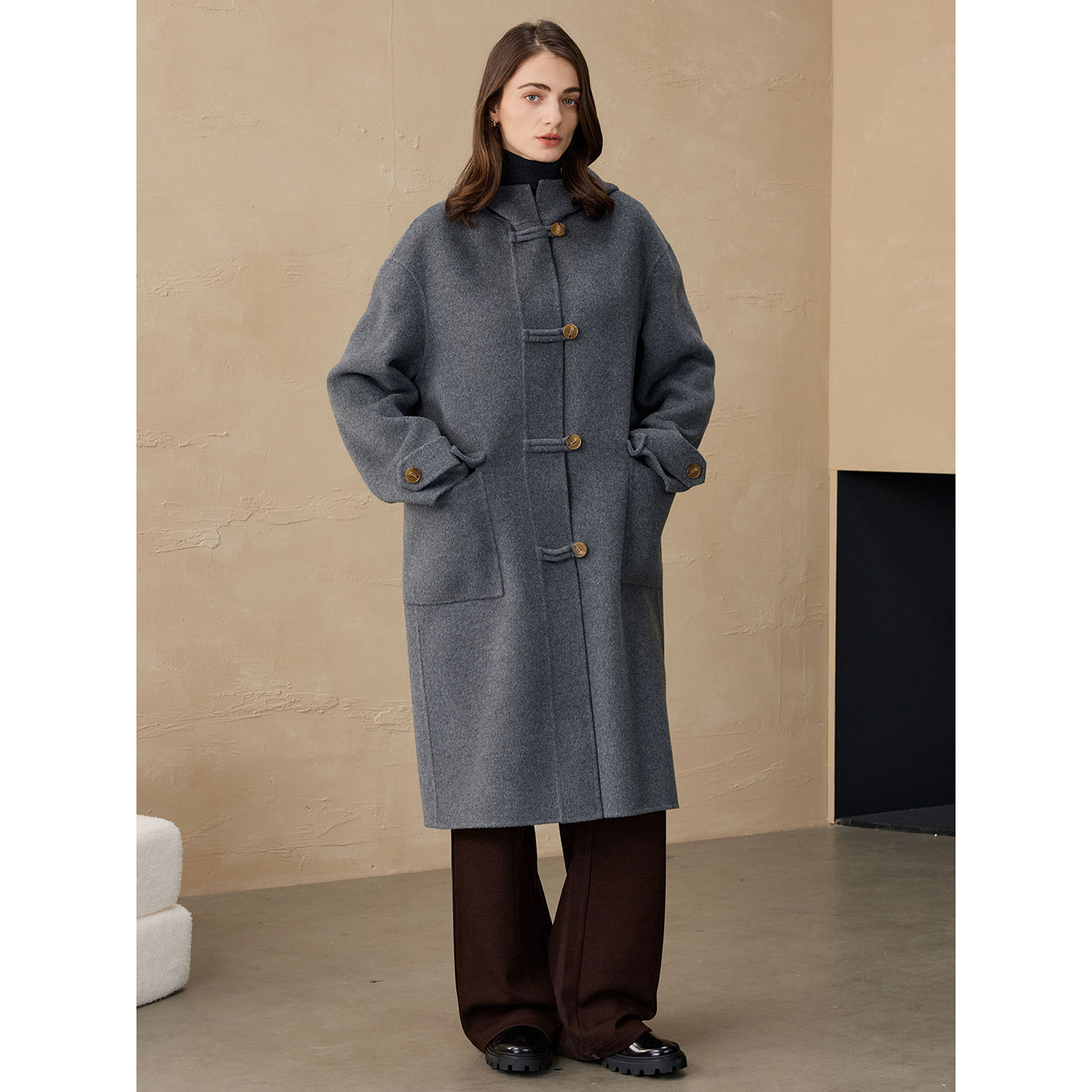 Double Breasted Blazer - Allingentle Women's Blazer Woolen Fashion Long