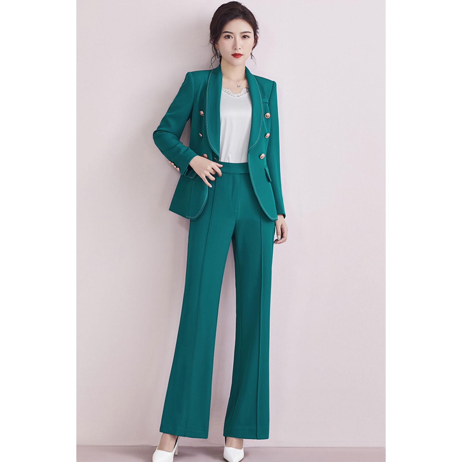Double Breasted Blazer - Allingentle Women's Suit Slim Fit Business