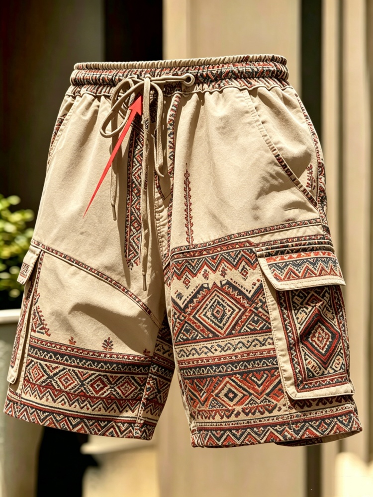 Men'S Ethnic & Formal Designer Wear Studio S - Men Khaki Ethnic Aztec Geometric Patchwork