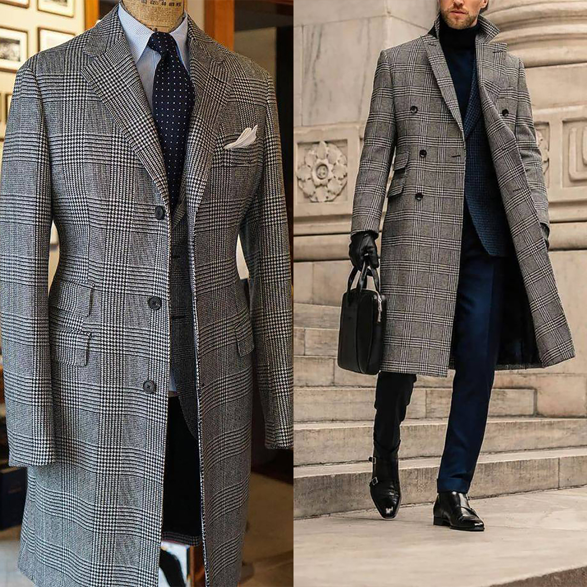 Men'S Formal Wear In Winter - Plaid Woolen Overcoat Jacket For Men