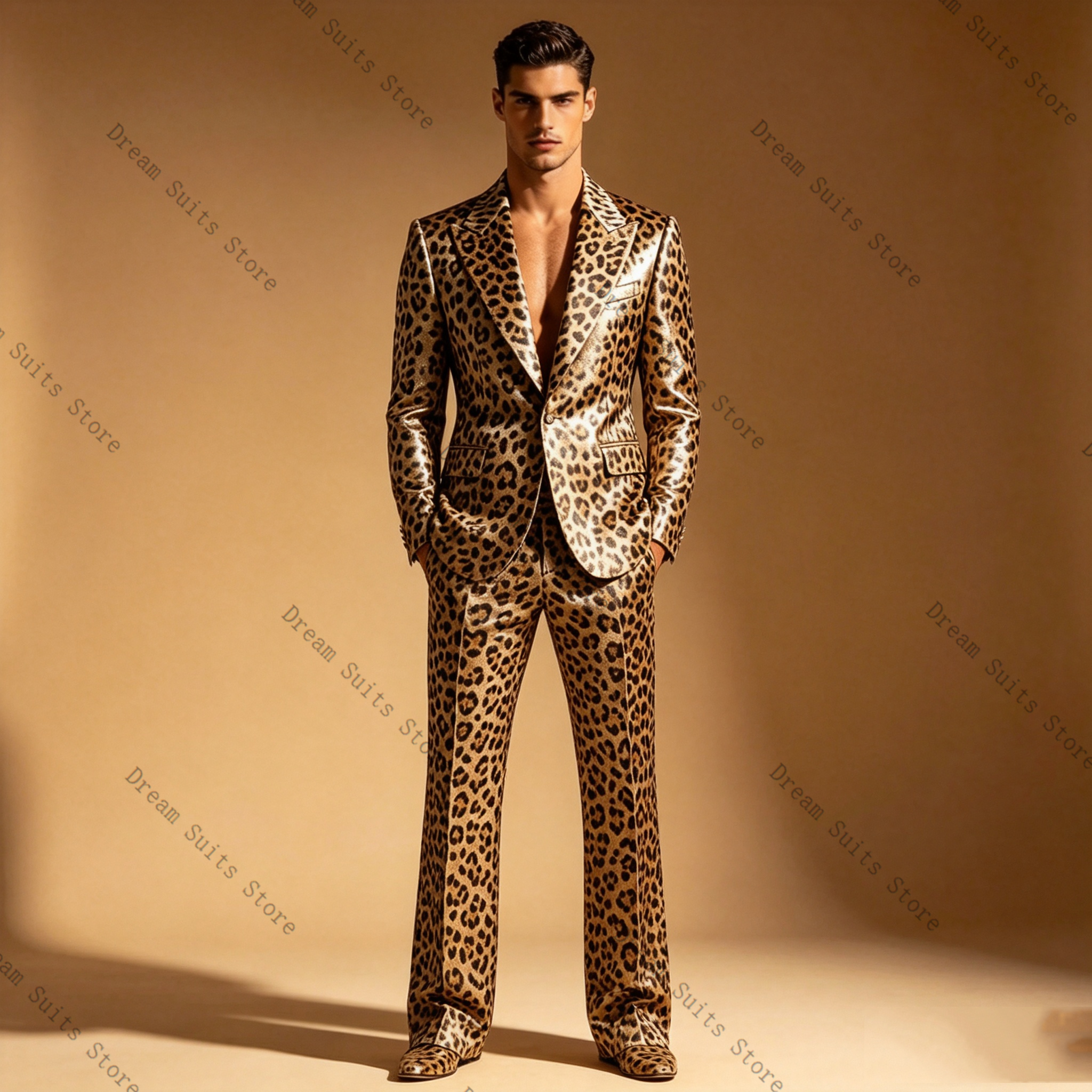 Men Formal Wear Brown - Leopard Print Men Suit Set 2