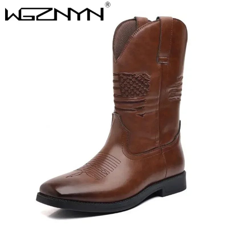 Men'S Ethnic & Formal Designer Wear Studio S - Luxury Brown Embroidered Cowboy Boots Faux