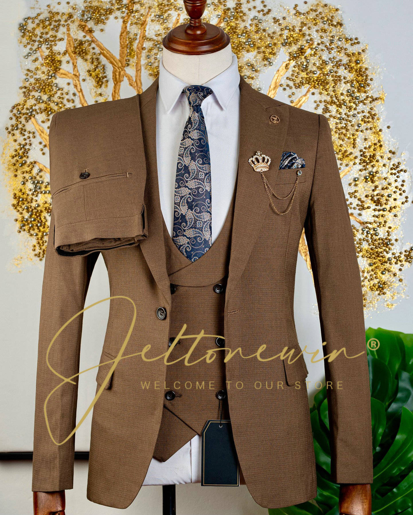 Men's Brown Three Piece Suit w – Men Formal Wear Brown recenzja i cena