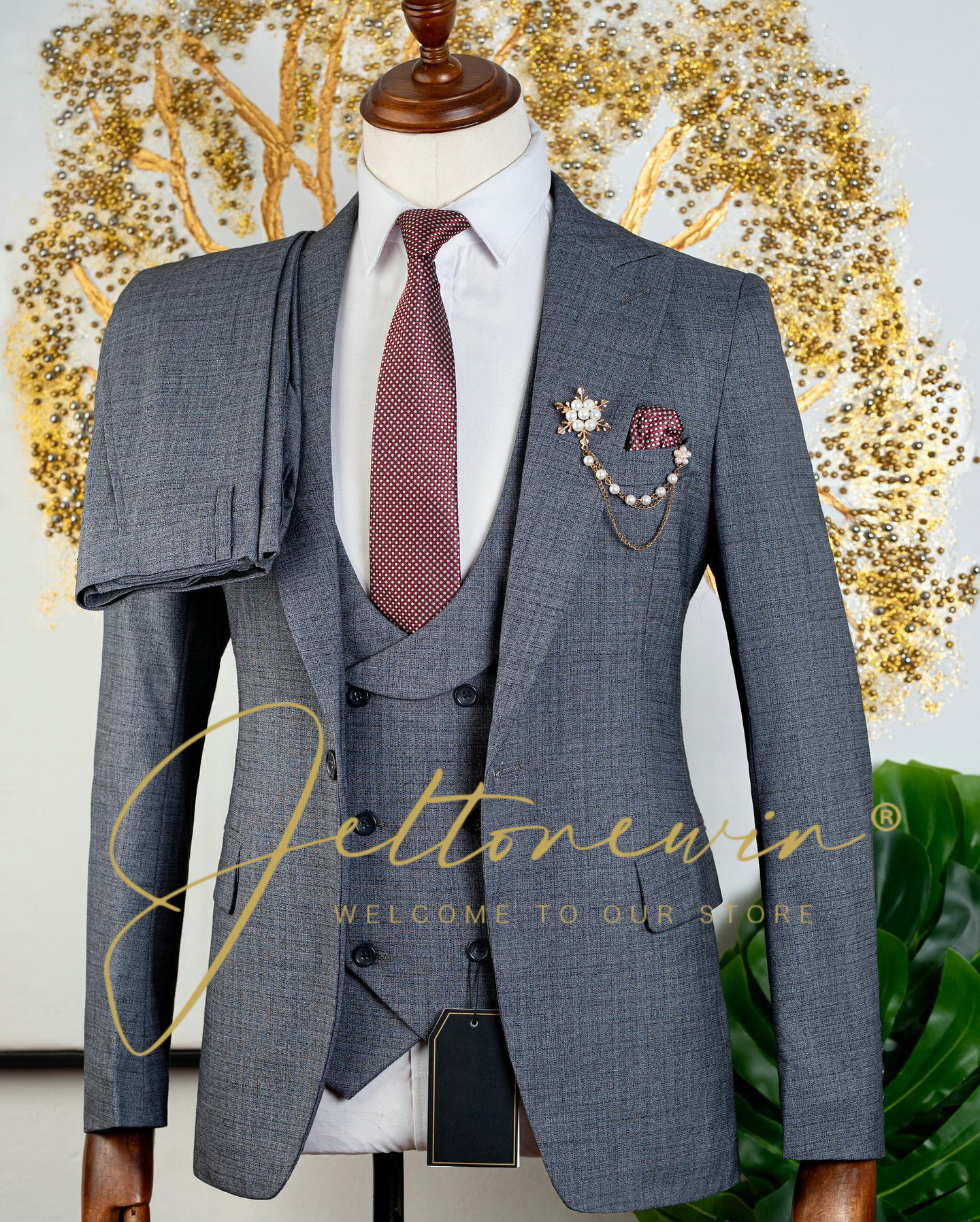 Men's Brown Three Piece Suit w – Men Formal Wear Brown recenzja i cena