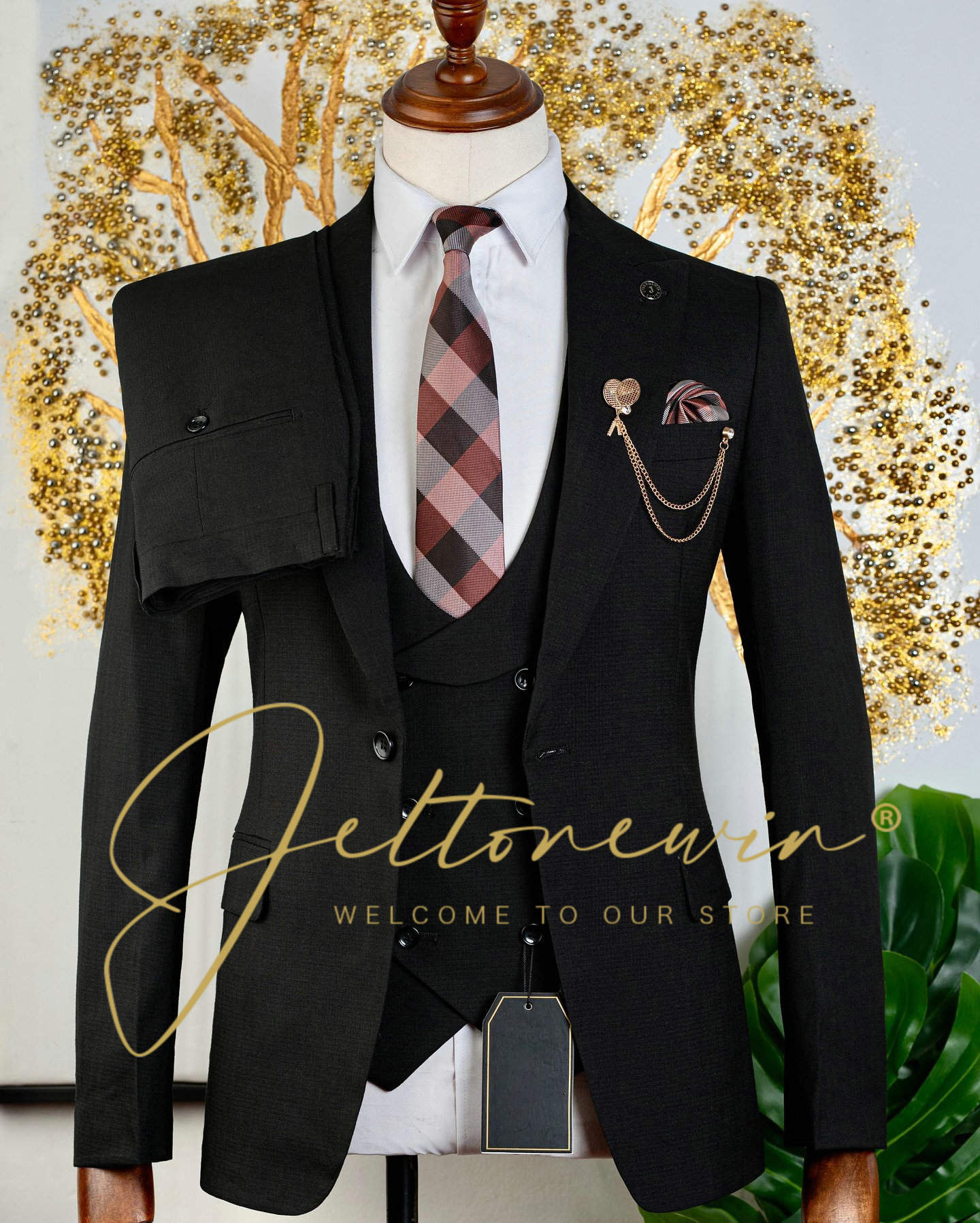 Men's Brown Three Piece Suit w – Men Formal Wear Brown recenzja i cena