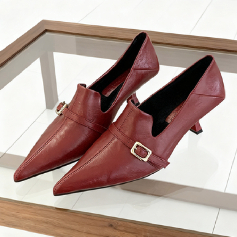 Elegant Kitten Heel Women Pump – Formal Belt Leather Thin recenzja i cena
