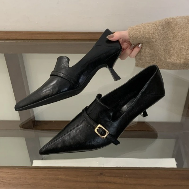 Elegant Kitten Heel Women Pump – Formal Belt Leather Thin recenzja i cena