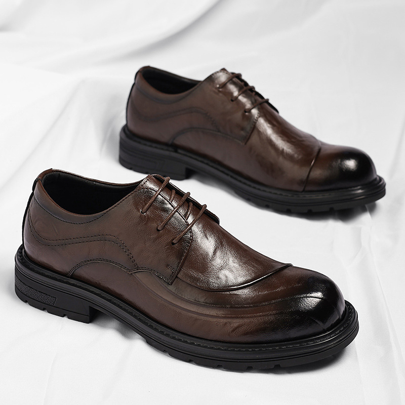 Brown Burnished Genuine Leathe – Men Formal Wear Brown recenzja i cena