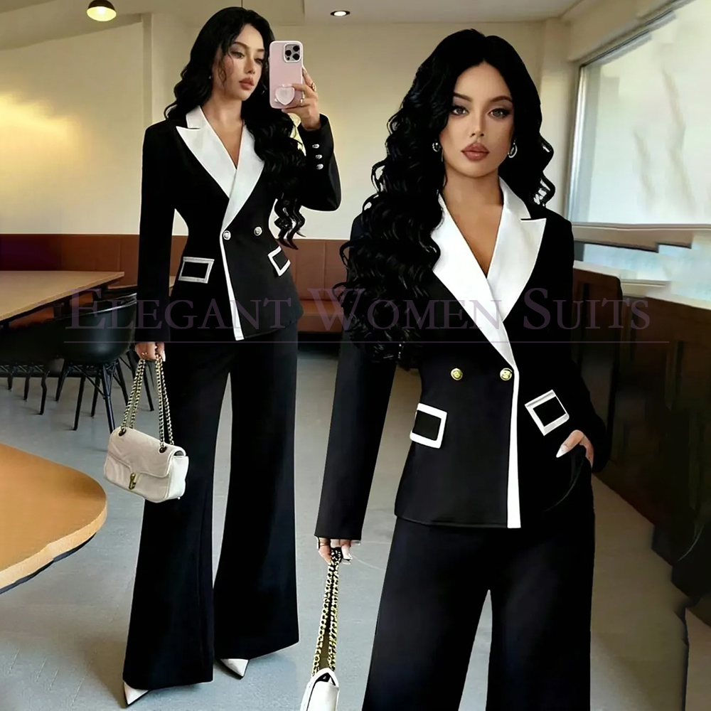 Luxury Black Women's Suits 2 P – Double Breasted Blazer recenzja i cena