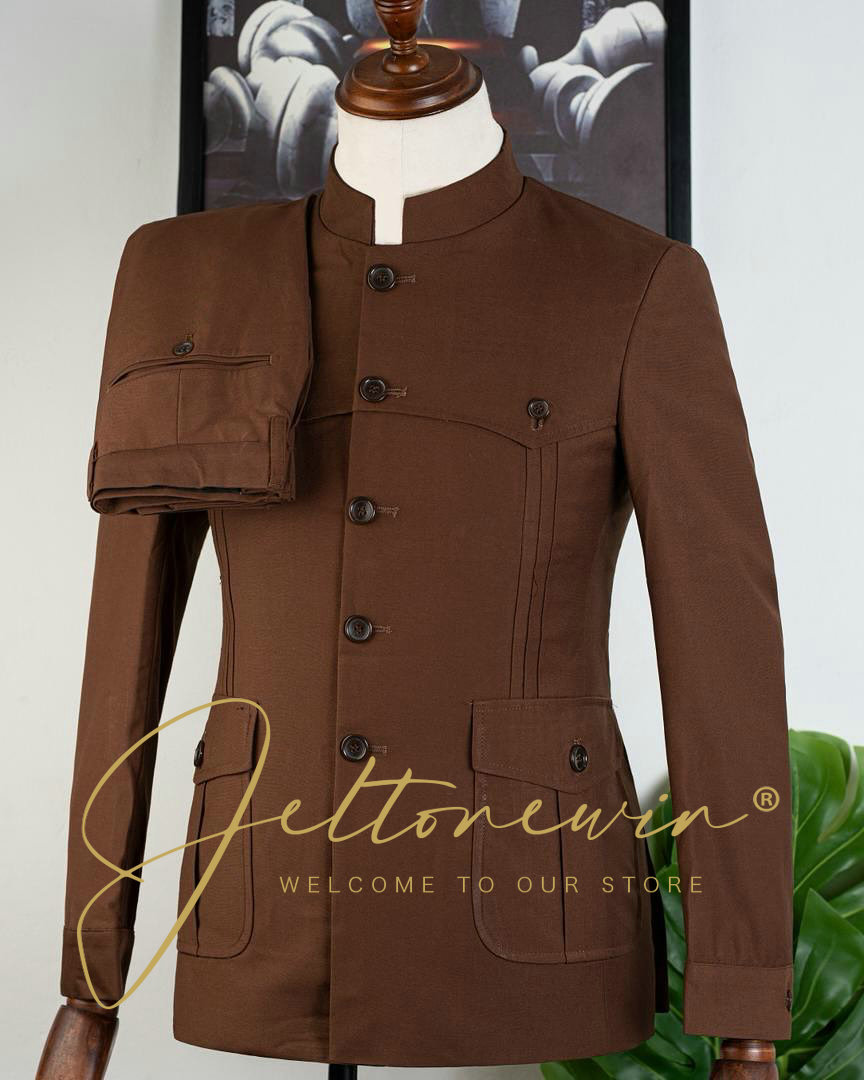 Men's Brown Two Piece Suit wit – Men Formal Wear Brown recenzja i cena