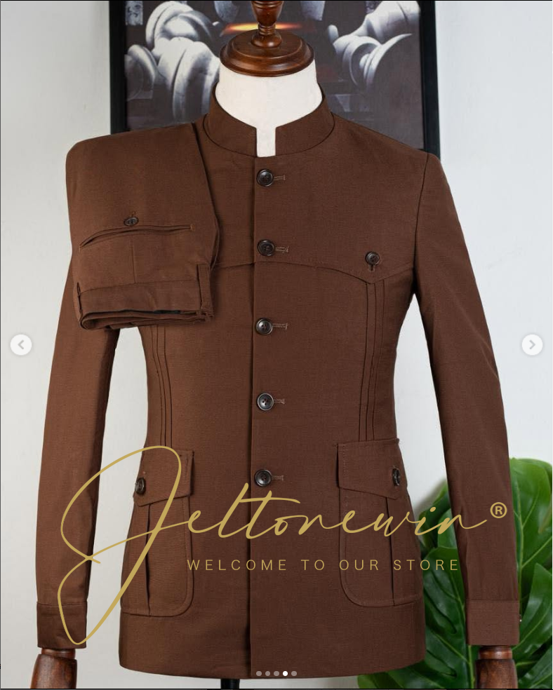 Men's Brown Two Piece Suit wit – Men Formal Wear Brown recenzja i cena