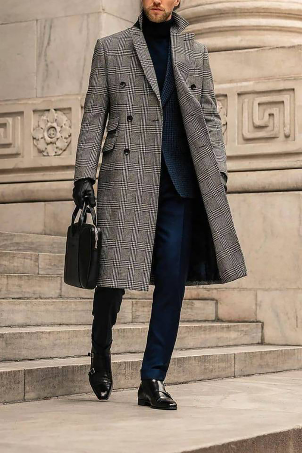 Plaid Woolen Overcoat Jacket F – Men'S Formal Wear In Winter recenzja i cena