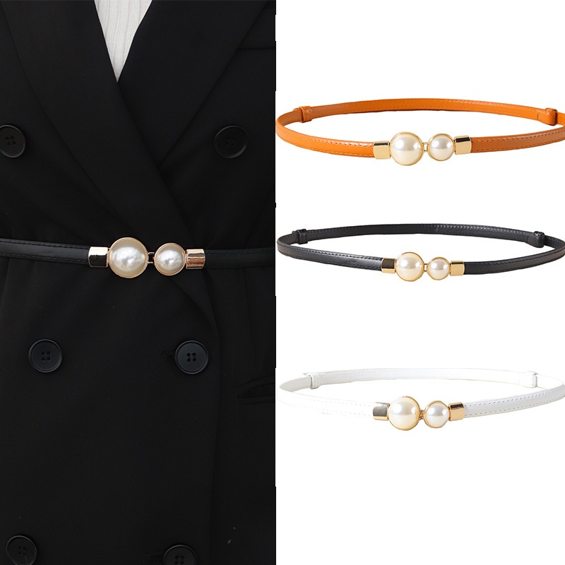 Elegant Vintage Pearl Waist Ch – Formal Belt Leather Thin recenzja i cena