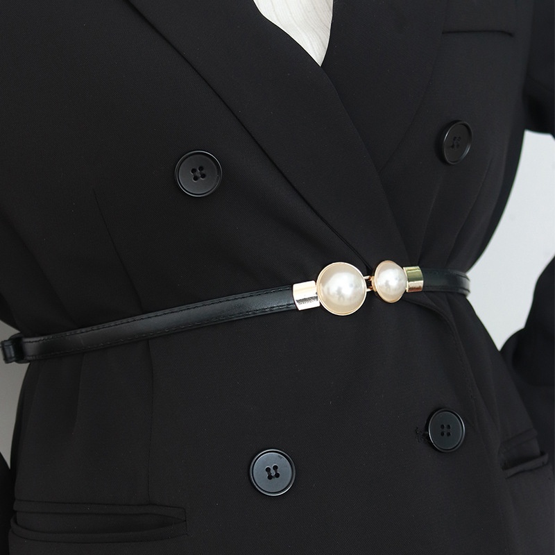 Elegant Vintage Pearl Waist Ch – Formal Belt Leather Thin recenzja i cena