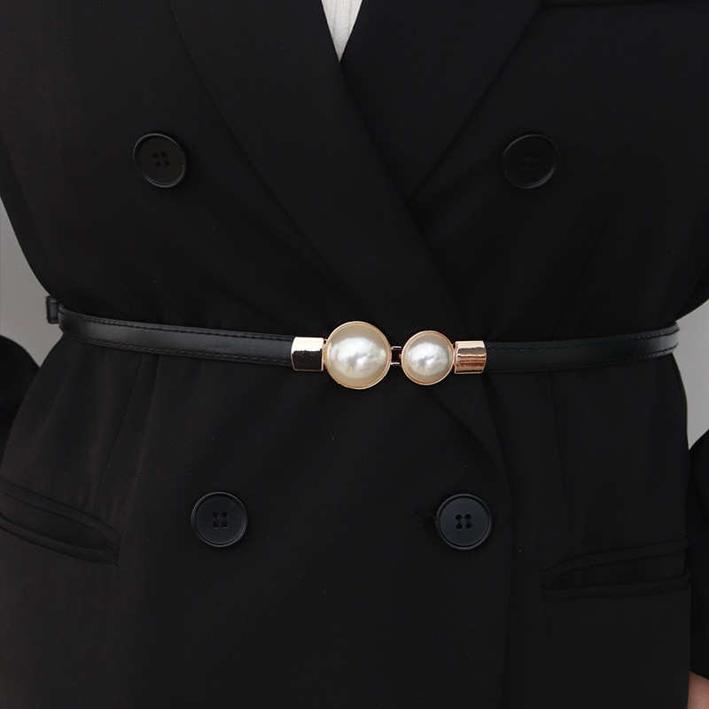 Elegant Vintage Pearl Waist Ch – Formal Belt Leather Thin recenzja i cena