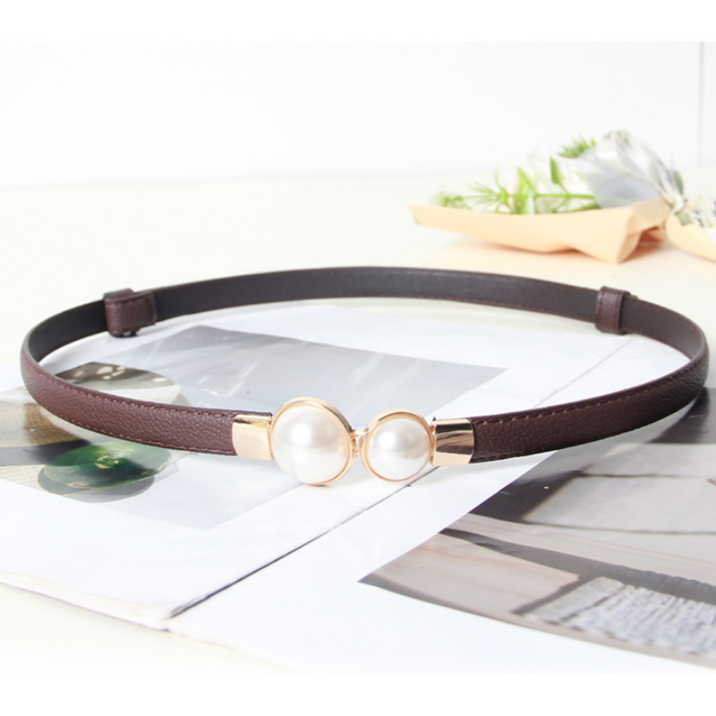Elegant Vintage Pearl Waist Ch – Formal Belt Leather Thin recenzja i cena