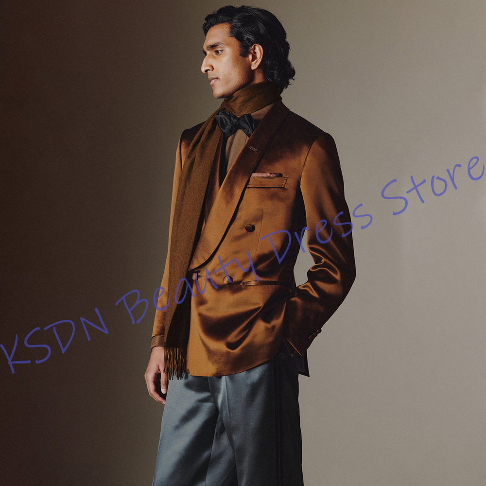 Elegant Men's Suits Double-Bre – Men Formal Wear Brown recenzja i cena