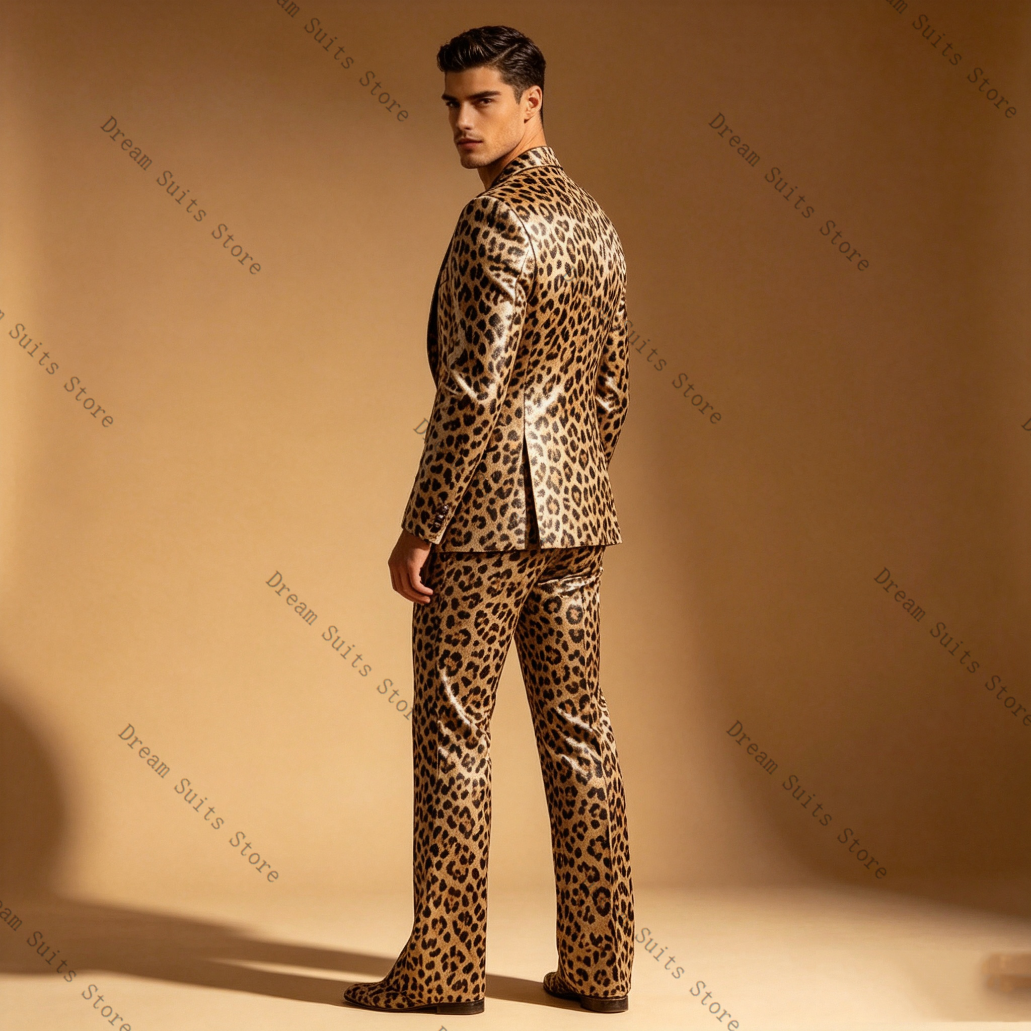 Leopard Print Men Suit Set 2 P – Men Formal Wear Brown recenzja i cena